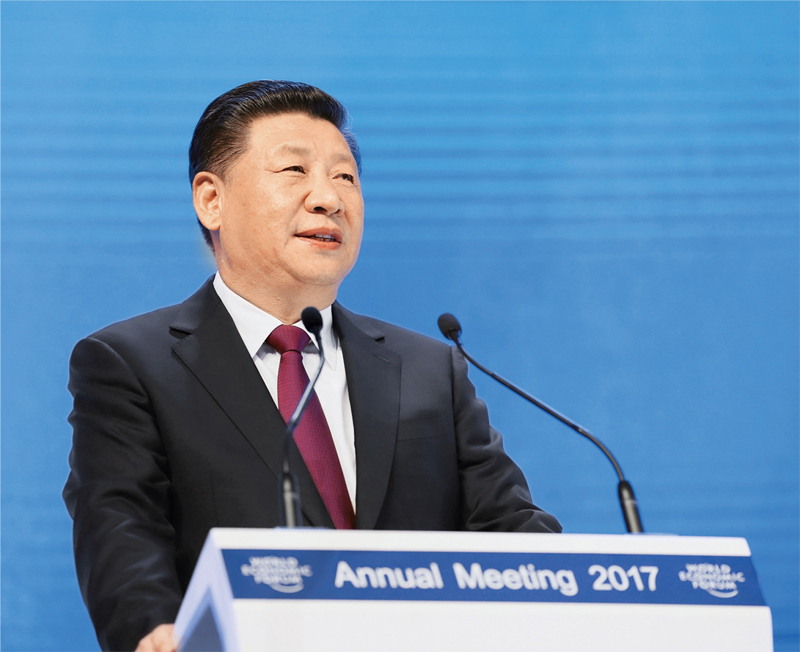 2017年1月17日，習近平主席在瑞士達沃斯國際會議中心出席世界經(jīng)濟論壇2017年年會開幕式，并發(fā)表題為《共擔時代責任 共促全球發(fā)展》的主旨演講。